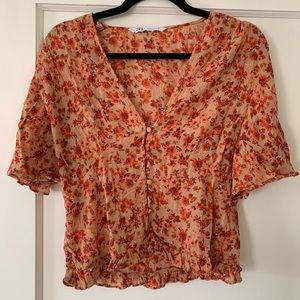 Zara red floral blouse
